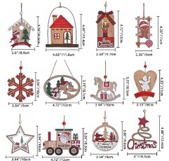 IDATOO 크리스마스 장식품, 12개 나무 크리스마스 트리 장식, 3D 소박한 농가 크리스마스 장식품 세트 휴일 매달려 장식 파티용 휴일 홈 장식(12개 빨간색)