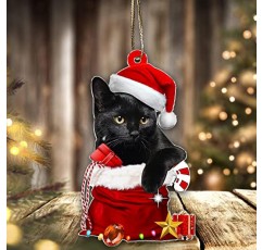 검은 고양이 할로윈 장식품, 귀여운 고양이 크리스마스, 크리스마스 장식품, 크리스마스 트리 걸기, 트리 토퍼 장식품(빨간 고양이 모자, 1)