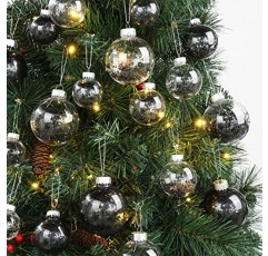24PCS 할로윈 공 장식품 2.4 '비산 방지 할로윈 나무 장식품 세트 할로윈 크리스마스 트리 파티 휴일 장식, Briful에 대 한 검은색과 분명 장식 매달려 장식품