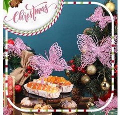 36 Pcs 3 크기 반짝이 중공 나비 장식품 크리스마스 휴일 공예 및 크리스마스 트리 (핑크)에 대 한 클립과 줄기 장식 매달려