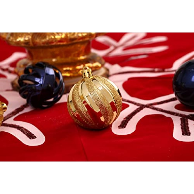 QinYing 24pcs 2.36' 크리스마스 공 장식품 비산 방지 다채로운 빛나는 싸구려 세트 크리스마스 트리 펜던트 휴일 파티 공 장식(다크 블루 & 골드 6cm)