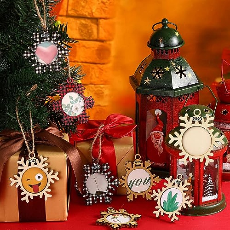 12 조각, 눈송이 매달려 사진 프레임, 나무, 크리스마스 기념일 장식을위한 크리스마스 트리 장식