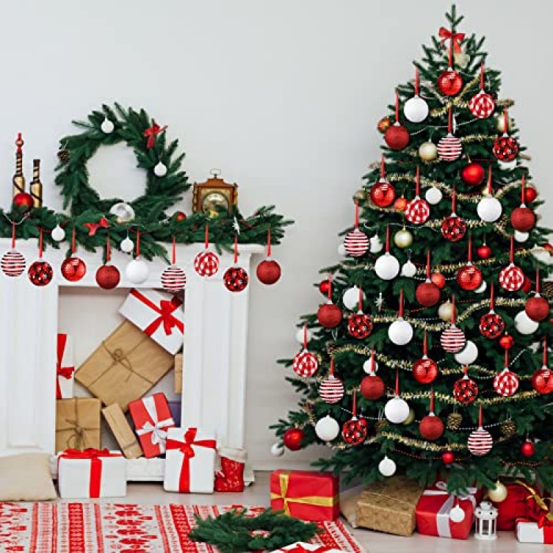 12 조각 크리스마스 버팔로 격자 무늬 공 장식품 크리스마스 트리 장식품 반짝이 장식 조각 패브릭 크리스마스 트리 장식 휴일 파티 웨딩 장식 (우아한)에 대한 장식 매달려 공 포장