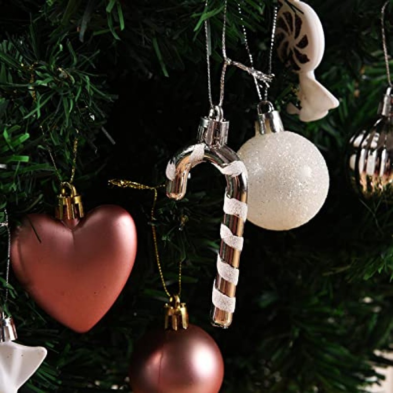 크리스마스 매달려 장식품 공, 60 팩, 핑크 및 실버 크리스마스 장식 공 지팡이 사탕 사랑 디자인, 크리스마스 트리 장식품, 휴일 파티, 비산 방지 교수형 공