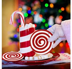 크리스마스 롤리팝 장식 빨간색 흰색 롤리팝 패턴 크리스마스 장식 나무로 되는 크리스마스 트리 집에 대 한 밧줄으로 장식품을 거는 크리스마스 파티 DIY 공예 장식 (30)