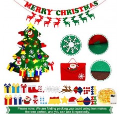 yazi 4피트 DIY 펠트 크리스마스 트리 어린이를 위한 빛 벽 45pcs 분리형 장식품 및 보관 가방 및 배너 크리스마스 트리 벽 장식 문 매달려 크리스마스 선물 새해 장식