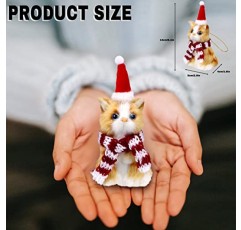 모자와 스카프가 있는 크리스마스 고양이 장식품, 고양이 애호가를 위한 크리스마스 트리 장식을 위한 미니 봉제 고양이 장식품(추가 1-빨간색 스카프 포함)