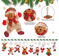 SKYLETY 16 조각 크리스마스 트리 플러시 장식품 산타 눈사람 순록 곰 플러시 장식 크리스마스 트리 플러시 펜던트 크리스마스 트리 매달려 인형 장식품 크리스마스 트리 파티 용품