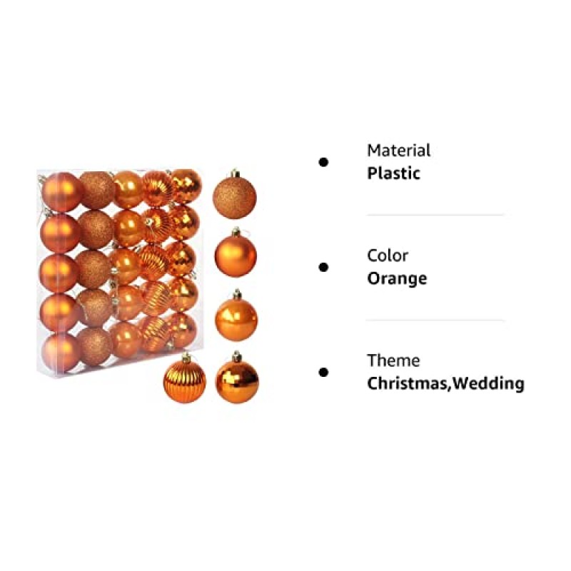 크리스마스 공 장식품, 5개 마감 장식용 크리스마스 공 축하, 결혼식, 파티 장식, 25개 크리스마스 트리 교수형 공 2.36인치(6cm) 주황색 크리스마스 공