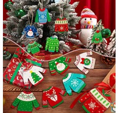 30 Pcs 추악한 스웨터 장식 나무 크리스마스 스웨터 장식품 겨울 스웨터 크리스마스 파티 장식을위한 끈으로 장식 매달려 겨울 스웨터 휴일 크리스마스 파티