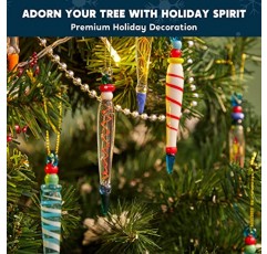 JOYIN 12Pcs 크리스마스 트리 장식용 크리스탈 라인이 있는 다채로운 유리 고드름 장식품, 12가지 디자인에 매달려 있는 3.54-3.7