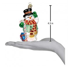 올드 월드 크리스마스 장식품: 크리스마스 트리용 눈사람 구색 유리 불어 장식품, 지팡이 사탕 눈사람, 빨간색(24068)