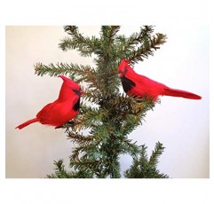 NERKT 12 Pcs 크리스마스 트리 장식에 클립과 붉은 새 추기경 화환 장식품에 대한 깃털과 인공 붉은 새