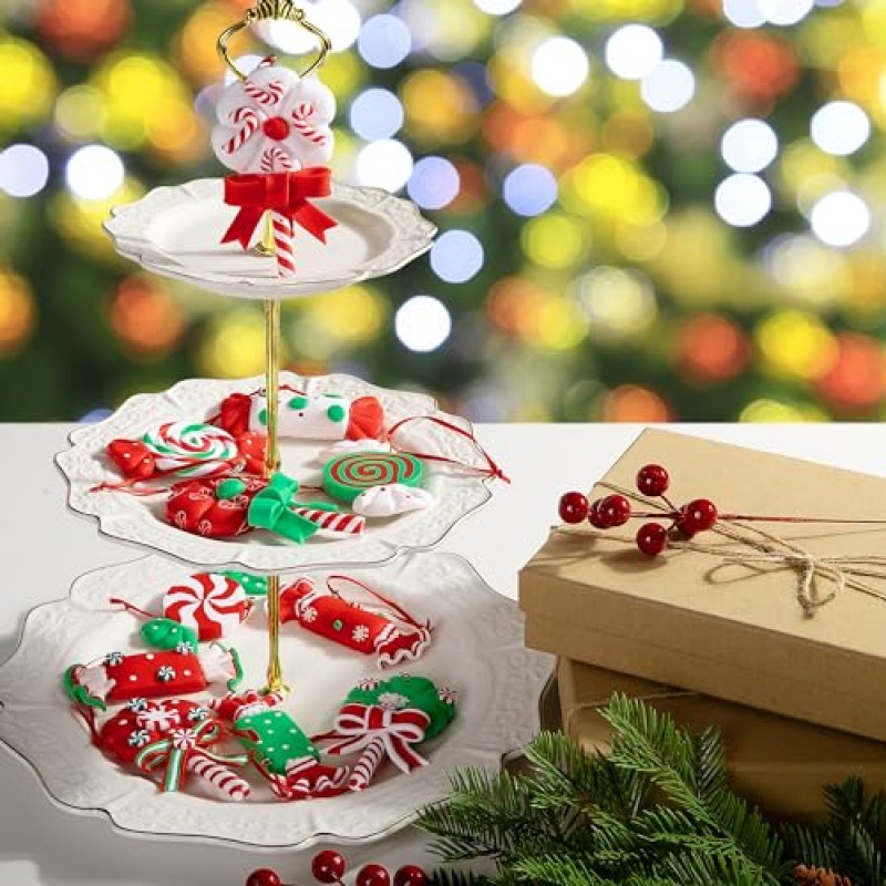 Moonoom 12 조각 크리스마스 롤리팝 장식품, 크리스마스 사탕 폴리머 클레이 장식품, 크리스마스 장식 사탕 지팡이 장식, 과자 캔디 펜던트 크리스마스 트리 파티 용품