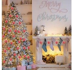 12 Pcs 페퍼민트 사탕 장식 세트 크리스마스 사탕 지팡이 공 장식품 크리스마스 사탕 지팡이 장식 크리스마스 공 실내 실외 트리 장식(세련된 스타일)을 위한 미니 유리 장식품