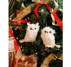 Legendeco 크리스마스 트리, 디스플레이 홈 장식 및 휴일 인형, 파티를 위한 수제 푹신한 선물용 매달려 흰 올빼미 장식 장식 5.9인치 2개 세트