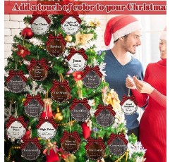 Soaoo 50 PC 공예품을 위한 예수의 이름 나무 장식품 크리스마스 나무 크리스마스 장식품 나무 크리스마스 장식품 예수의 이름 붉은 버팔로 격자 무늬 리본 장식(소박)이 있는 크리스마스 장식품