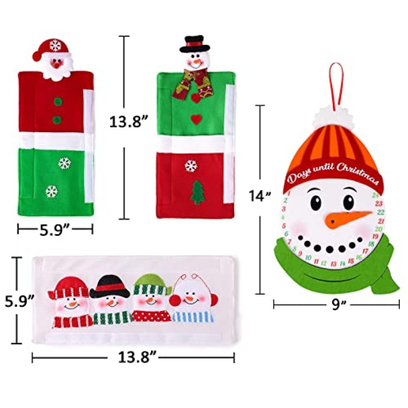 4 조각 크리스마스 냉장고 손잡이 커버/눈사람 출현 달력/Clings 장식-크리스마스 냉장고 오븐 디스플레이 캐비닛 주방 기기 도어 핸들 보호대