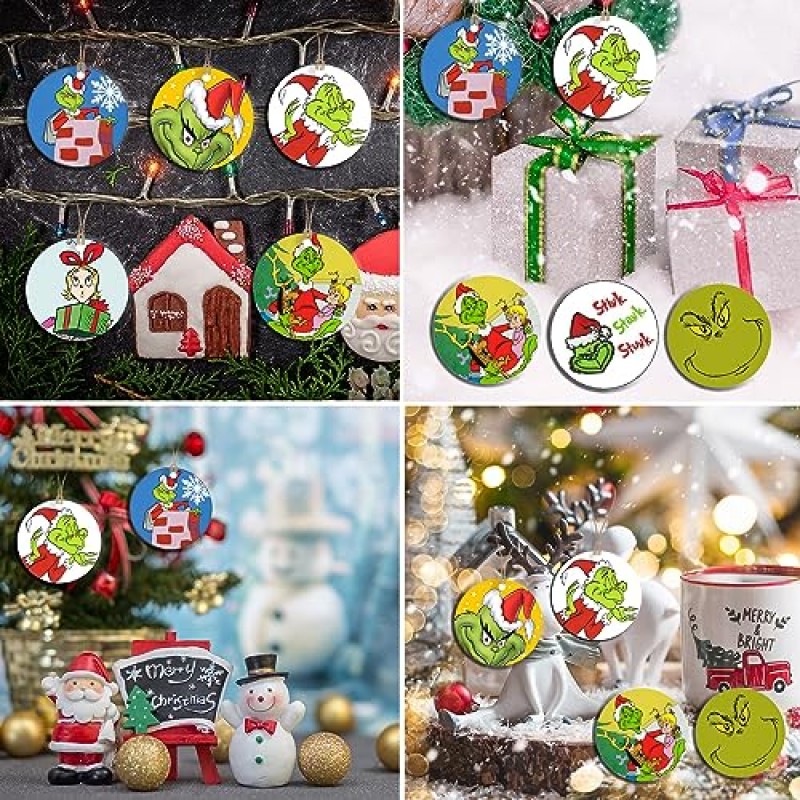 24pcs 크리스마스 Grinch 나무 장식품 크리스마스 나무 Grinch Decors Christmashanging 로그인 그놈 장식품 크리스마스 트리 홈 장식에 대 한 밧줄으로 펜 던 트