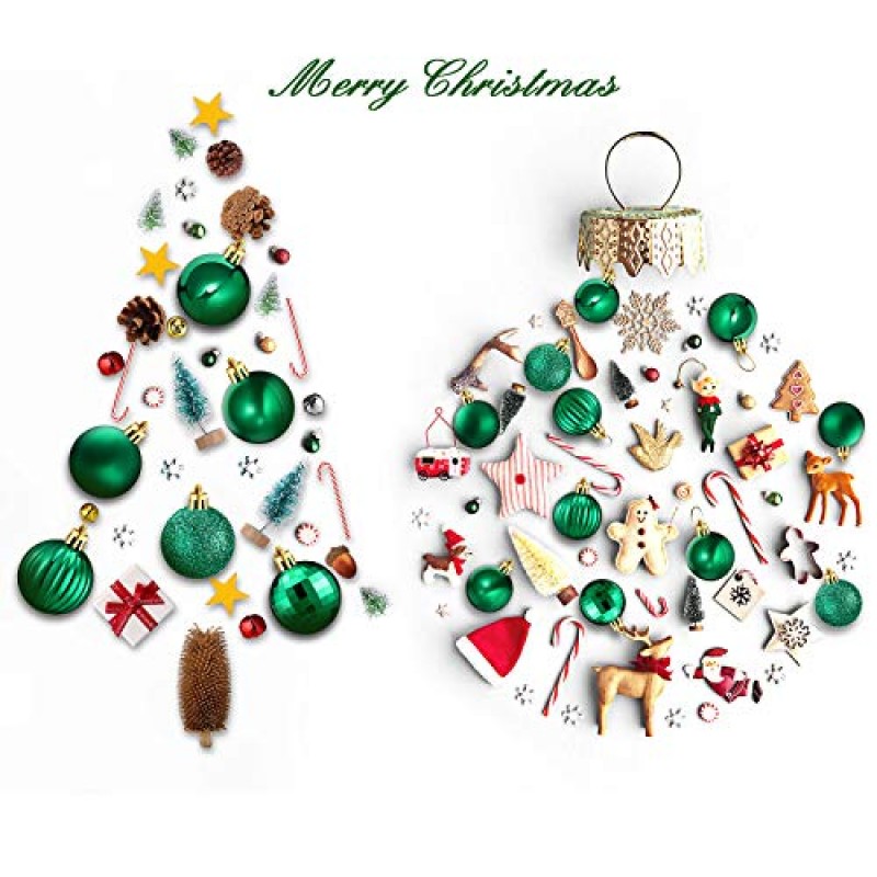 36 조각 크리스마스 공 장식품 크리스마스 장식 나무 장식품을위한 나무 공 휴일 웨딩 파티 장식 후크 1.57 인치 (녹색)