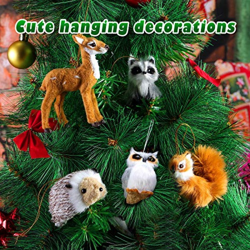 WILLBOND 6 조각 봉제 동물, 우드랜드 모피, 모피 동물 크리스마스 크리스마스 트리 장식을위한 장식 매달려