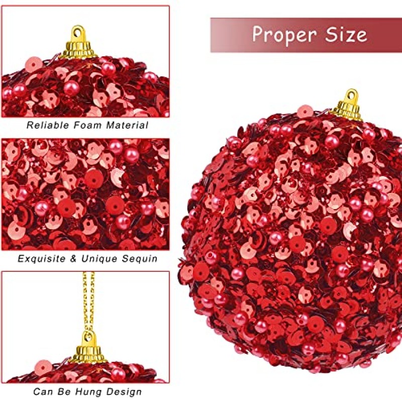 ADXCO 12 조각 3.15 인치 크리스마스 공 장식품 비산 방지 반짝이 장식 조각 거품 공 크리스마스 장식 매달려 공, 빨간색