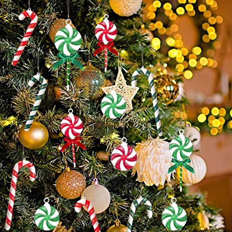 50PCS 사탕 지팡이 크리스마스 트리 장식 빨간색과 녹색 사탕 크리스마스 트리 매달려 장식품, 3 스타일 크리스마스 파티 크리스마스 홈 인테리어에 대한 플라스틱 사탕 CaneThemed 크리스마스 트리 장식품
