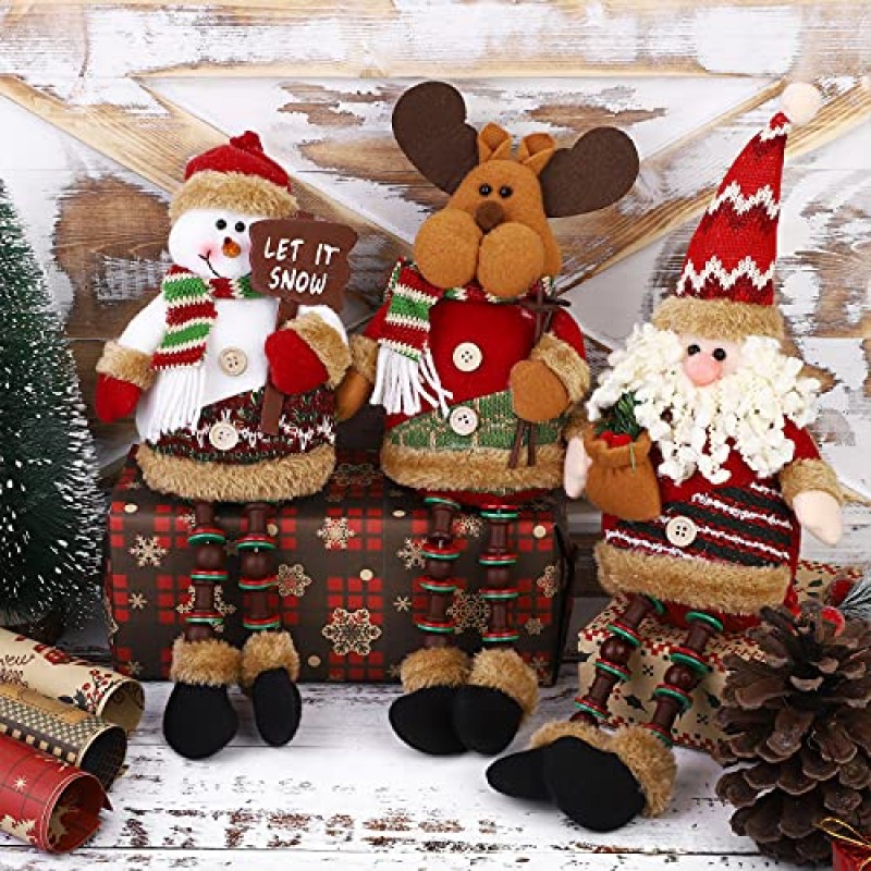 Aneco 3 조각 테이블 탑 크리스마스 장식 귀여운 크리스마스 앉아 산타 눈사람 순록 인형 긴 다리 홈 장식에 대한 크리스마스 장식