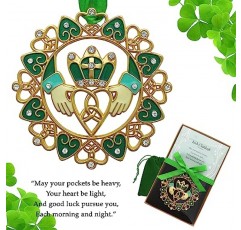 아일랜드 크리스마스 장식품 - 보석과 에나멜로 장식된 금 Claddagh 디자인 - 아일랜드 시가 담긴 선물 상자 - 선물/보관 가방 포함