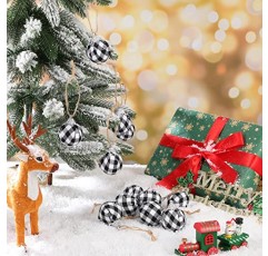 24 조각 크리스마스 버팔로 격자 무늬 공 농가 직물 포장 된 공 크리스마스 공 장식품 버팔로 격자 무늬 공 나무 크리스마스 트리 장식 파티 용품 (검정색 흰색)에 대한 장식품 매달려