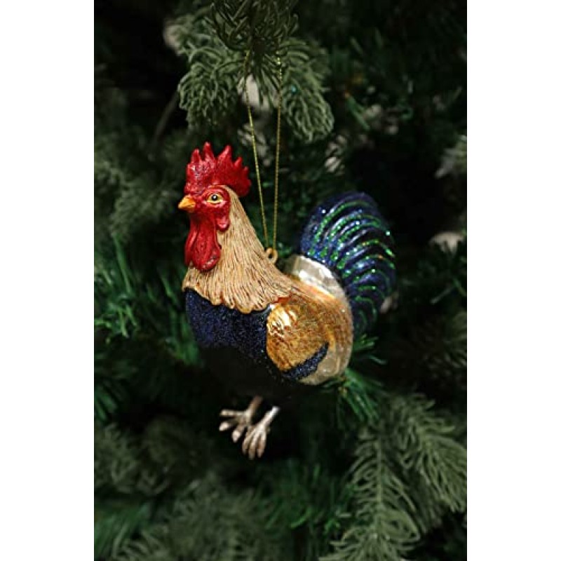 2 팩 5' 손으로 불어 유리 수탉 장식품 크리스마스 트리 장식, 손으로 그린 ​​유리 농장 동물 수탉 치킨 크리스마스 장식품