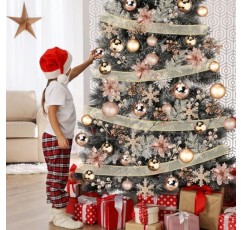 크리스마스 트리 공 장식품을 포함하여 94 조각 크리스마스 트리 장식 세트 크리스마스 반짝이 포인세티아 꽃 장식 반짝이 열매 줄기 크리스마스 휴일 웨딩 장식 (샴페인 골드)