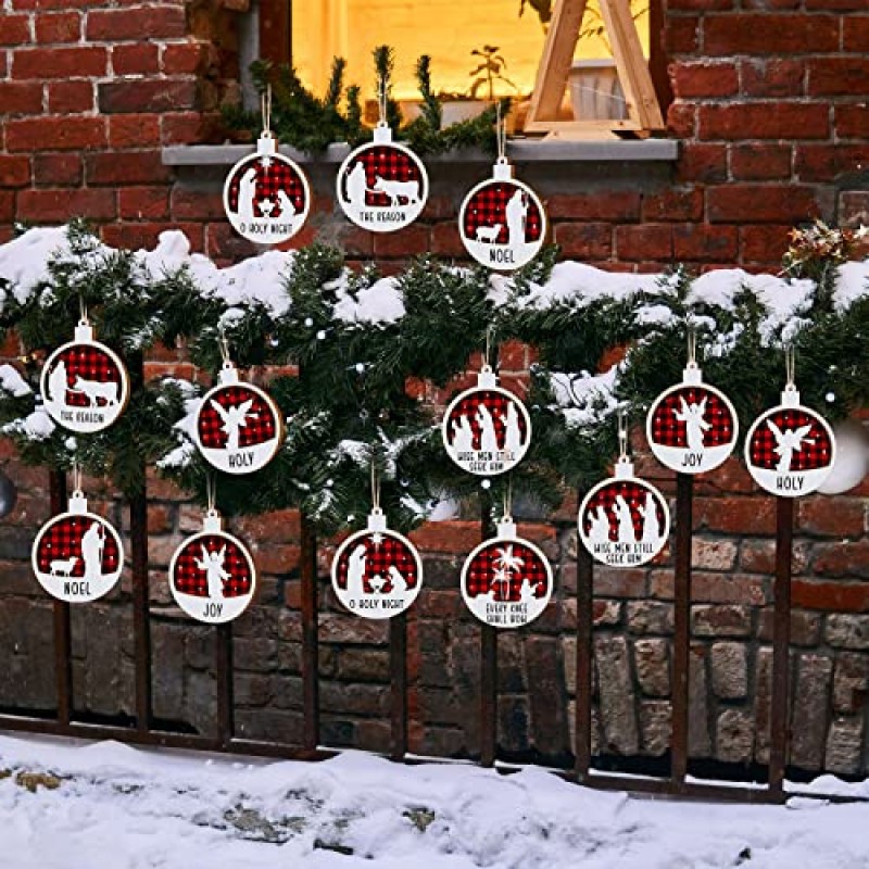 기독교 크리스마스 장식품 출생 장면 3D 종교 장식품 교수형 나무 크리스마스 트리 장식품 예수 테마 라운드 장식의 나무 빈티지 탄생 (빨간색, 검은 색, 24 개)