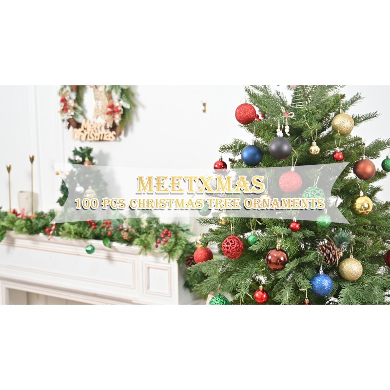 MeetXmas 100PCS 크리스마스 트리 공 장식품, 크리스마스 트리 용 블랙 크리스마스 공 장식품, 비산 방지 교수형 크리스마스 트리 장식