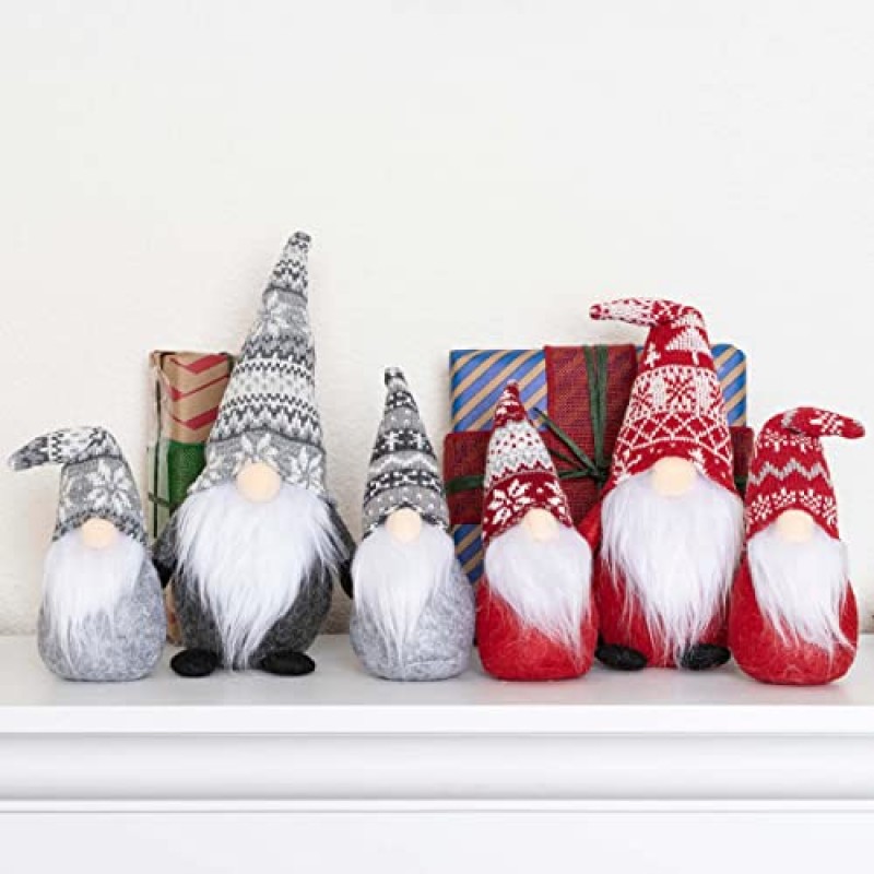 JOYIN 6Pcs 크리스마스 그놈 플러시 장식 세트 Tomte 북유럽 격언에 대 한 구부릴 수있는 모자와 크리스마스 가족 그놈 테이블 장식품 크리스마스 실내 장식 트리 장식품 장식 (11.5 