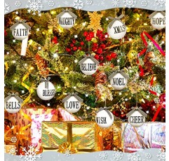 Jinei 16 조각 크리스마스 공 매달려 장식 버팔로 격자 무늬 크리스마스 트리 장식품 무광택 크리스마스 단어 농가 파티 공급을위한 활 장식 매달려 (검은 색 흰색 격자 무늬, 흰색 공, 3 인치)