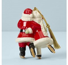 레녹스 아이스 스케이팅 산타와 산타 부인 장식품, 0.50 LB, 크리스마스용 레드 & 그린