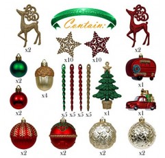 Valery Madelyn 크리스마스 트리 장식품 세트, 60ct 빨간색 녹색 및 금 비산 방지 크리스마스 트리 장식 대량, 크리스마스 나무 휴일 장식을위한 전통 국가 교수형 공 장식품