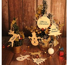 나무 장식품 – 크리스마스 트리용 100개 장식품 장식 키트 – 끈이 달린 미니 나무 장식 – 하트, 벨, 천사, 나무, 별, 눈송이, 눈사람 모음 팩