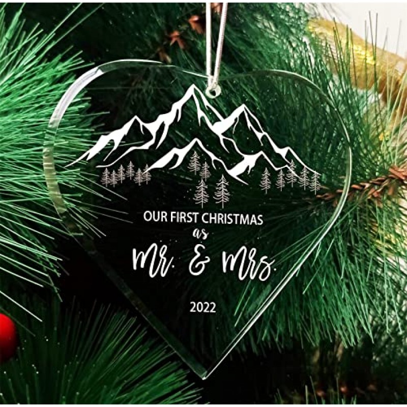 JUPPE 브라이덜 샤워 선물, Mr & Mrs 장식품으로서의 첫 번째 크리스마스 유리 2023, 막 결혼한 Mr & Mrs를 위한 신혼 선물 크리스마스 트리 장식 아이디어 선물(Mr Mrs 2023)