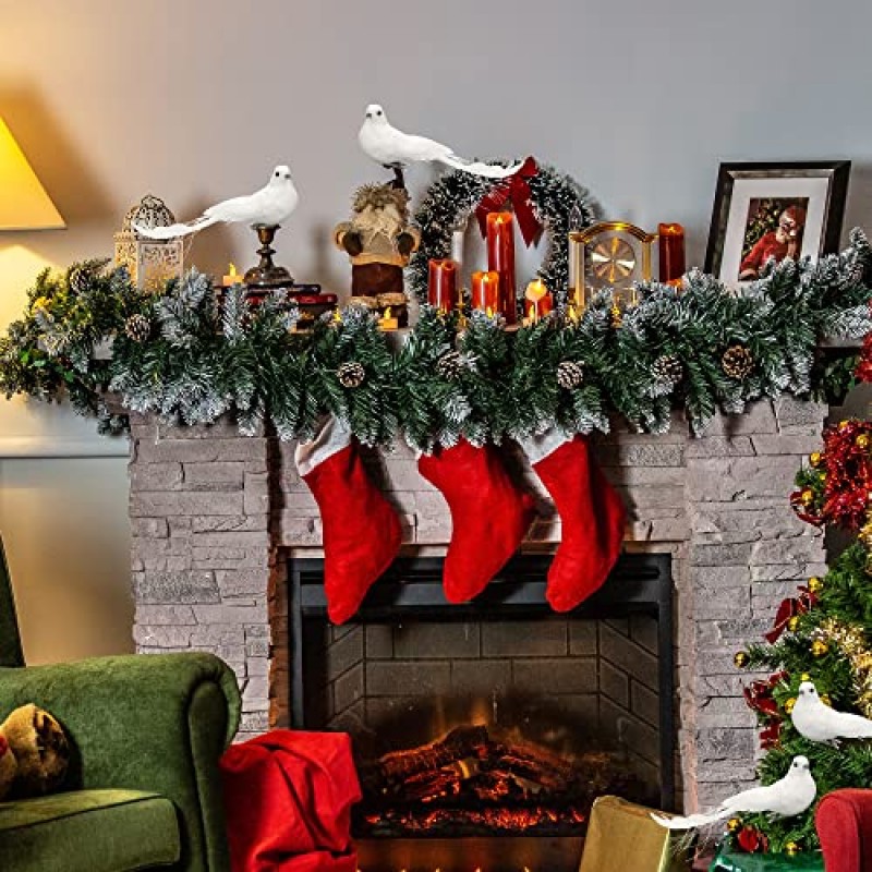 12 PCS 인공 크리스마스 흰색 깃털 새 클립 세트-할로윈 파티 크리스마스 트리 장식 장식에 대 한 클립과 크리스마스 흰색 비둘기