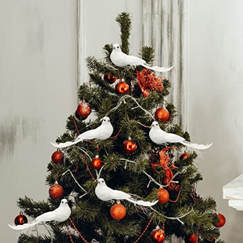 12 PCS 인공 크리스마스 흰색 깃털 새 클립 세트-할로윈 파티 크리스마스 트리 장식 장식에 대 한 클립과 크리스마스 흰색 비둘기