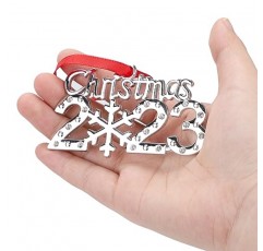 크리스마스 장식품 2023 크리스마스 눈송이 장식품 반짝이는 라인스톤이 박힌 은색 금속 크리스마스 트리 매달려 장식품 2023(선물 상자 및 3색 끈 포함)