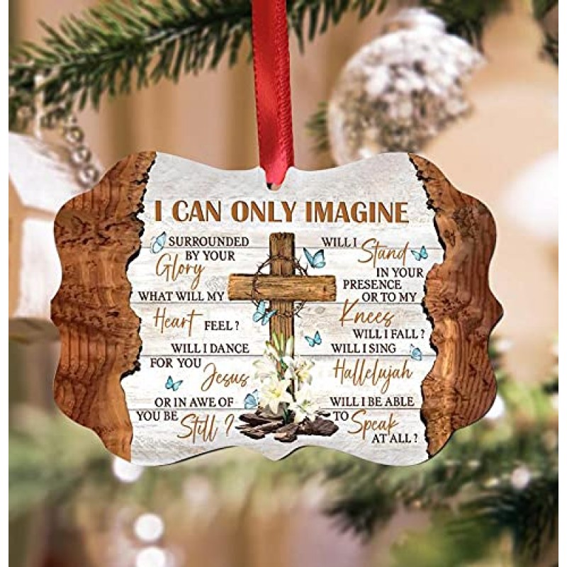 2023 크리스마스 장식품, 크리스마스 트리 장식 - 인쇄된 백합 꽃 십자가 신앙 나비 알루미늄 장식품 - 크리스마스를 위한 최고의 선물 - HALZ1609007Z(팩 1)