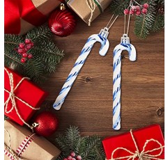 GWHOLE 12 Pcs 크리스마스 블루 사탕 지팡이 장식품 반짝이 트위스트 플라스틱 사탕 지팡이 크리스마스 트리 매달려 장식품 파티 장식