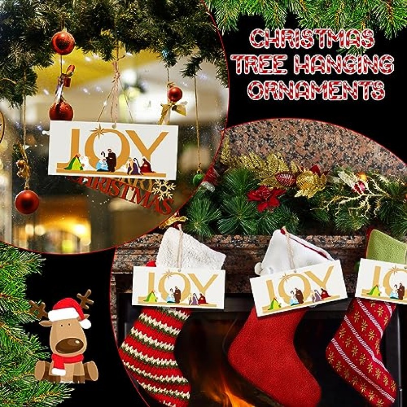 Bucherry 12 조각 성탄절 크리스마스 트리 장식 기쁨을 믿으십시오 나무 성탄 장면 장식 매달려 예수 크리스마스 장식품 크리스마스 트리 장식을위한 종교 장식품 (조이 스타일)