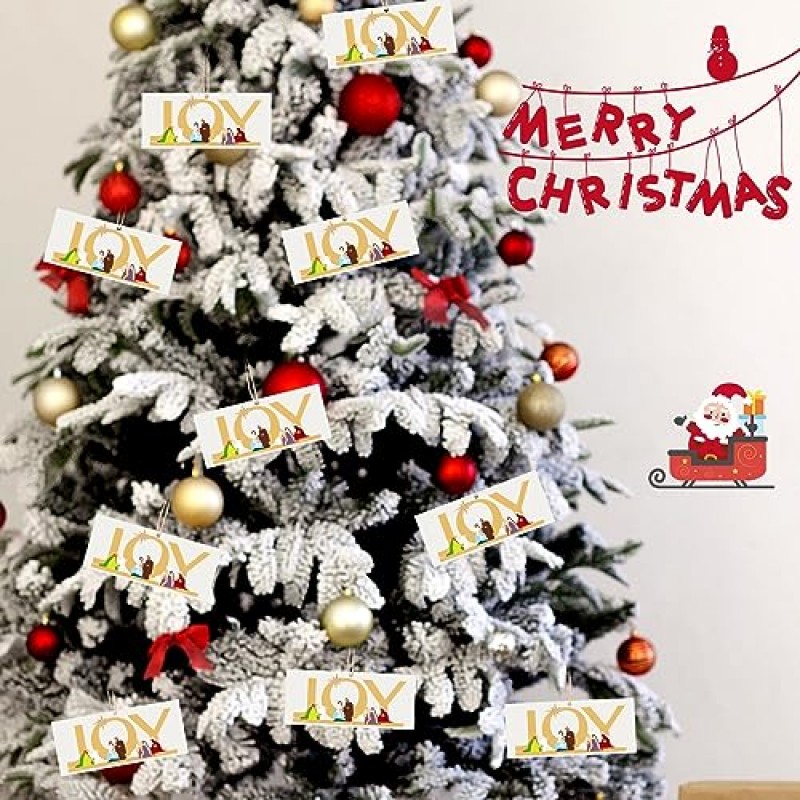 Bucherry 12 조각 성탄절 크리스마스 트리 장식 기쁨을 믿으십시오 나무 성탄 장면 장식 매달려 예수 크리스마스 장식품 크리스마스 트리 장식을위한 종교 장식품 (조이 스타일)