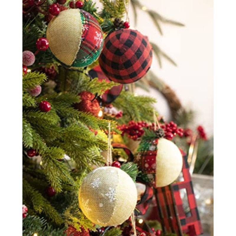 삼베 크리스마스 매달려 장식품, 농가 소박한 Christma 장식, 크리스마스 휴일 파티 홈 장식을위한 천연 황마 공 장식품 12Pcs