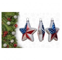 7월 4일 독립기념일 장식을 위한 손으로 불어 만든 유리 애국 크리스마스 장식품 2개 세트, 크리스마스 트리, 매달린 유리 애국 별 및 미국 지도 장식품
