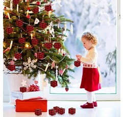24 조각 크리스마스 트리 작은 선물 상자 버팔로 격자 무늬 패브릭 상자 장식 미니 매달려 장식 크리스마스 트리 펜던트 작은 상자 장식 파티 농가 홈 장식 용품 (빨간색과 검은색)